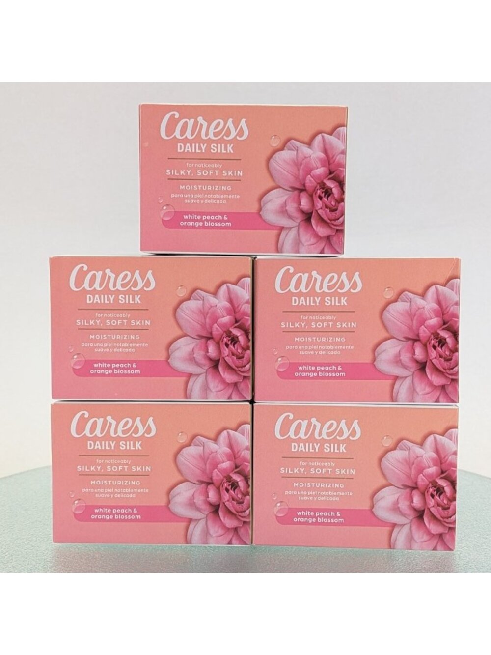Pack Of 5 Caress Daily Silk White Peach & Orange Blossom Bar Soap 3.75 Oz